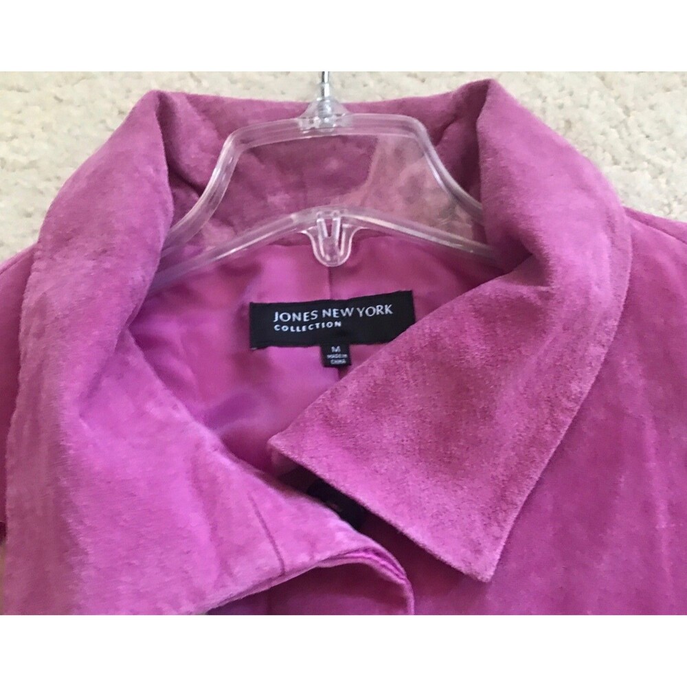 JONES New York Fuchsia Pink Suede Leather Blazer Jacket Button Front VINTAGE NWT - Picture 4 of 14